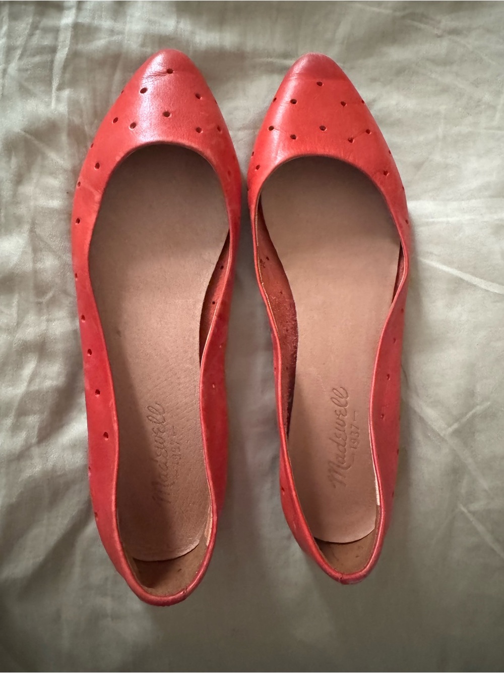 Madewell Red Perforated Pointed-Toe Leather Flats